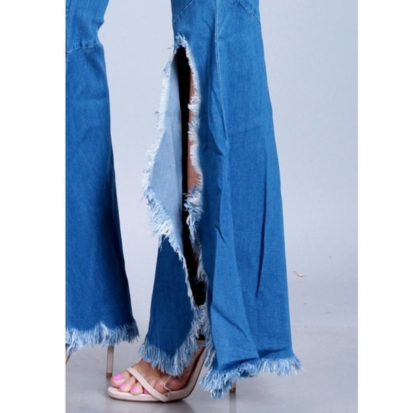 Vintage Flared Slit Bell Bottom Jeans Hippie Denim Pants - Picture 3 of 6